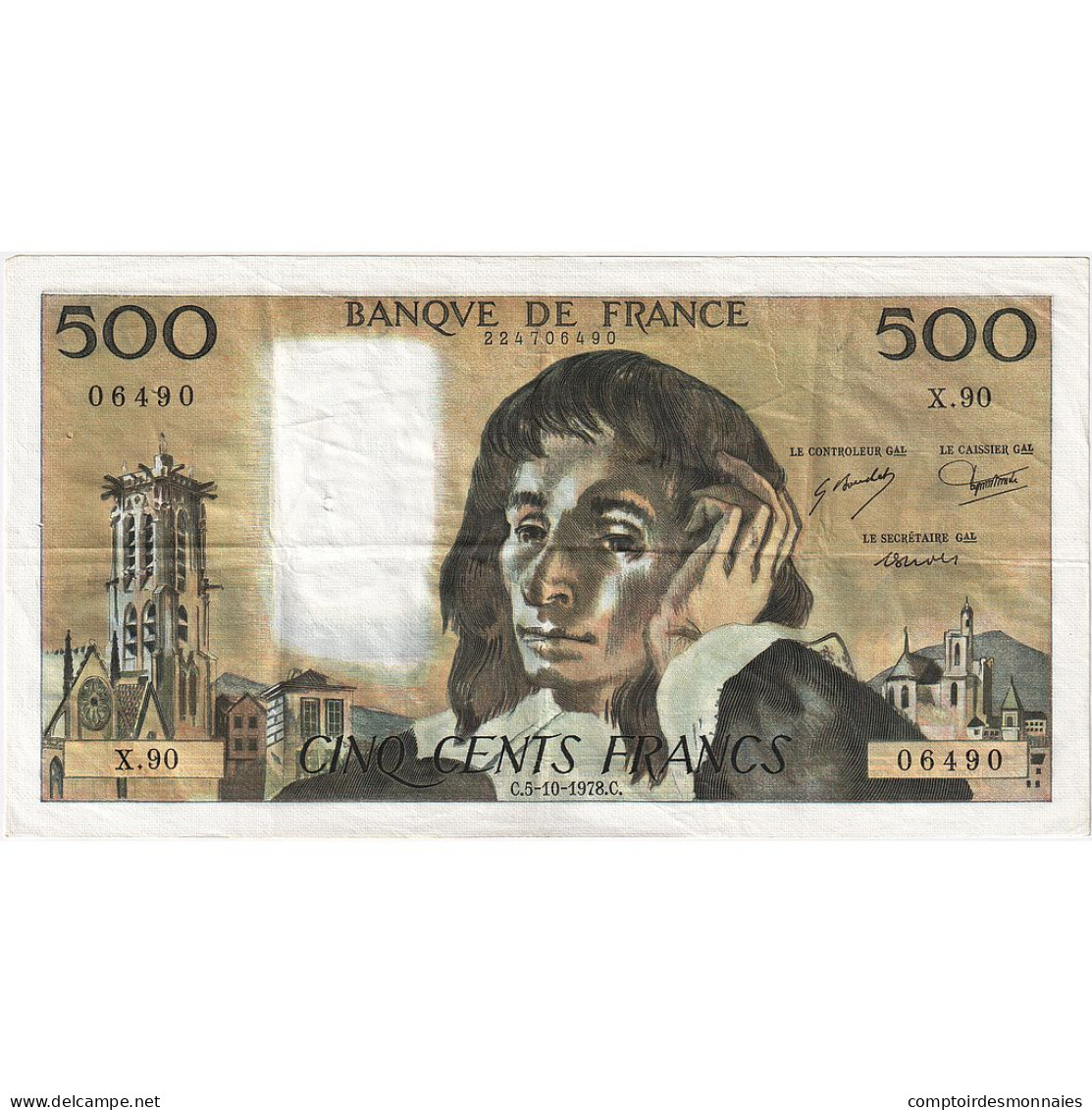 France, 500 Francs, Pascal, 1978, X.90, TTB+, Fayette:71.18, KM:156d - 500 F 1968-1993 ''Pascal''