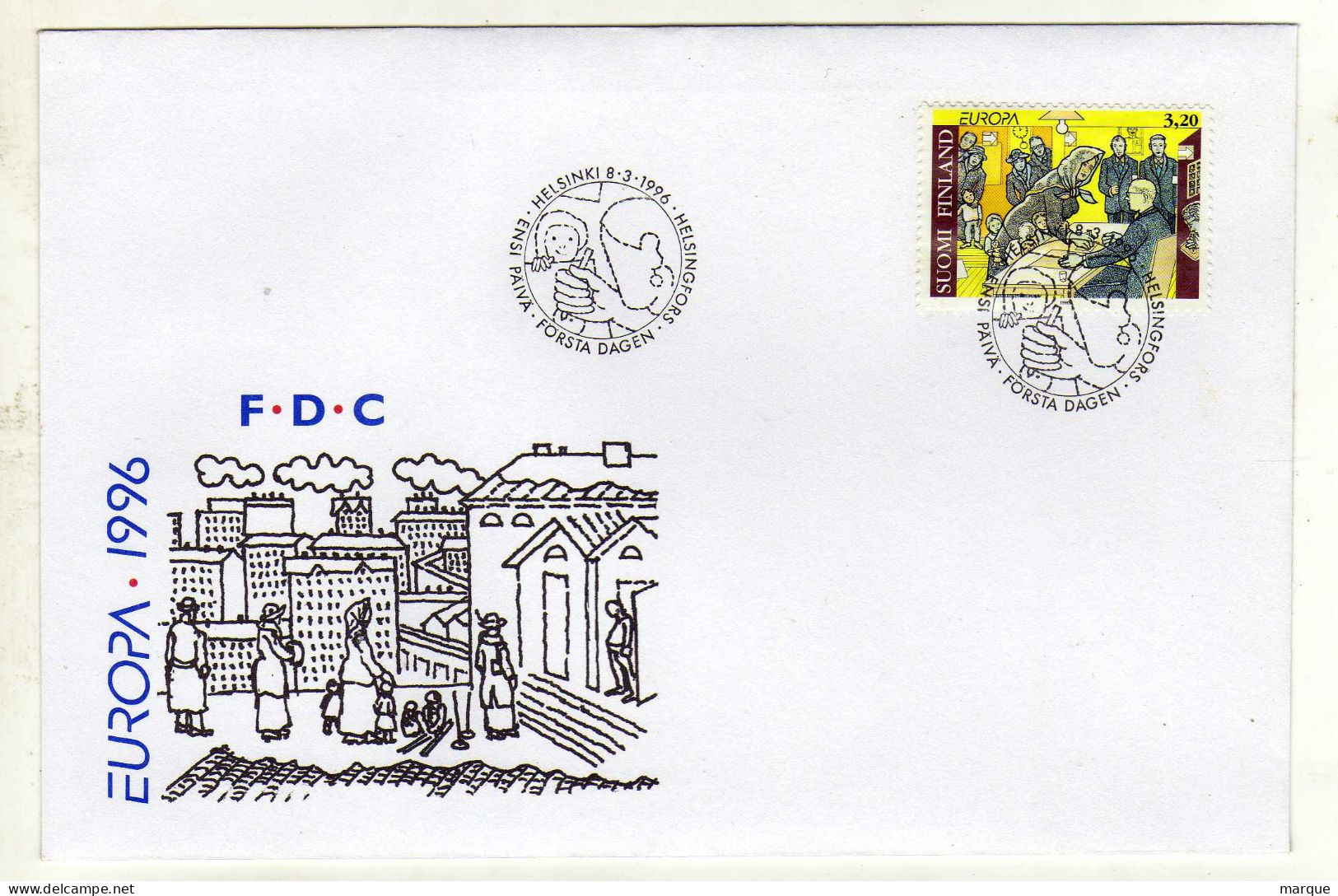 Enveloppe 1er Jour SUOMI FINLAND Oblitération HELSINKI 08/03/1996 - FDC