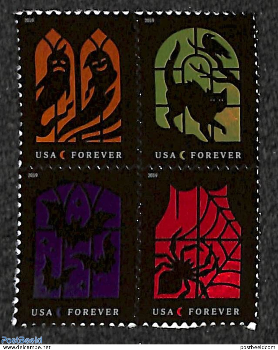 United States Of America 2019 Spooky Silhouettes 4v S-a, Mint NH, Nature - Bats - Cats - Unused Stamps