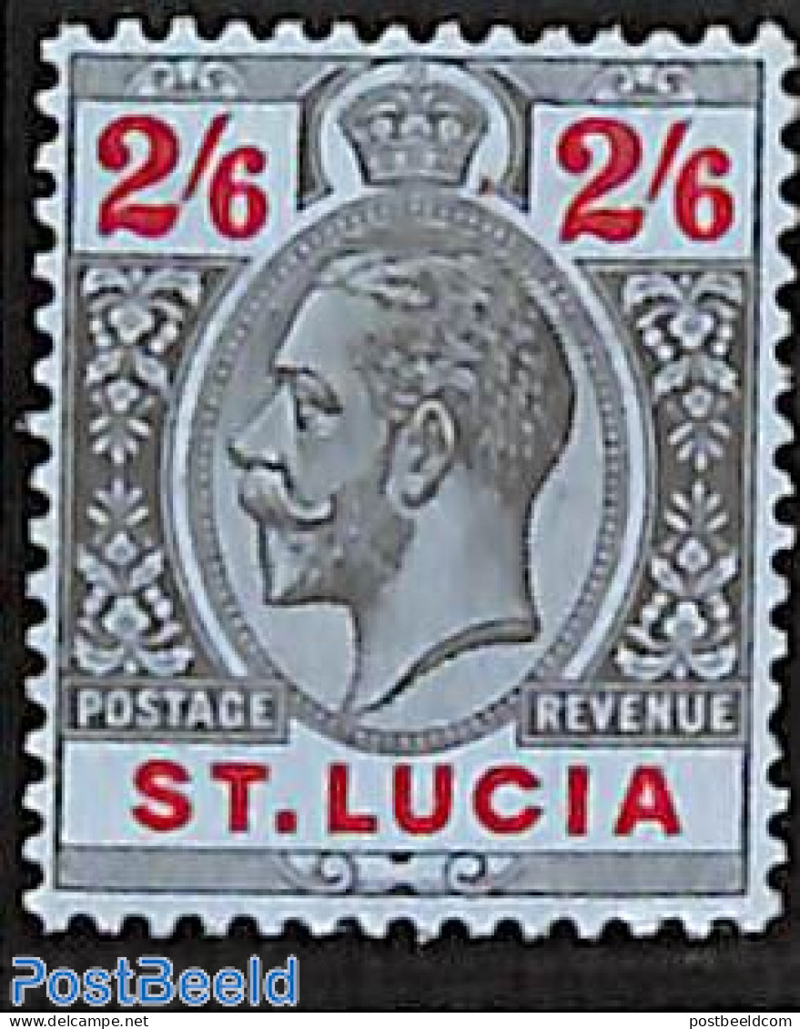 Saint Lucia 1913 2/6sh, WM Mult. Crown-CA, Stamp Out Of Set, Unused (hinged) - St.Lucie (1979-...)
