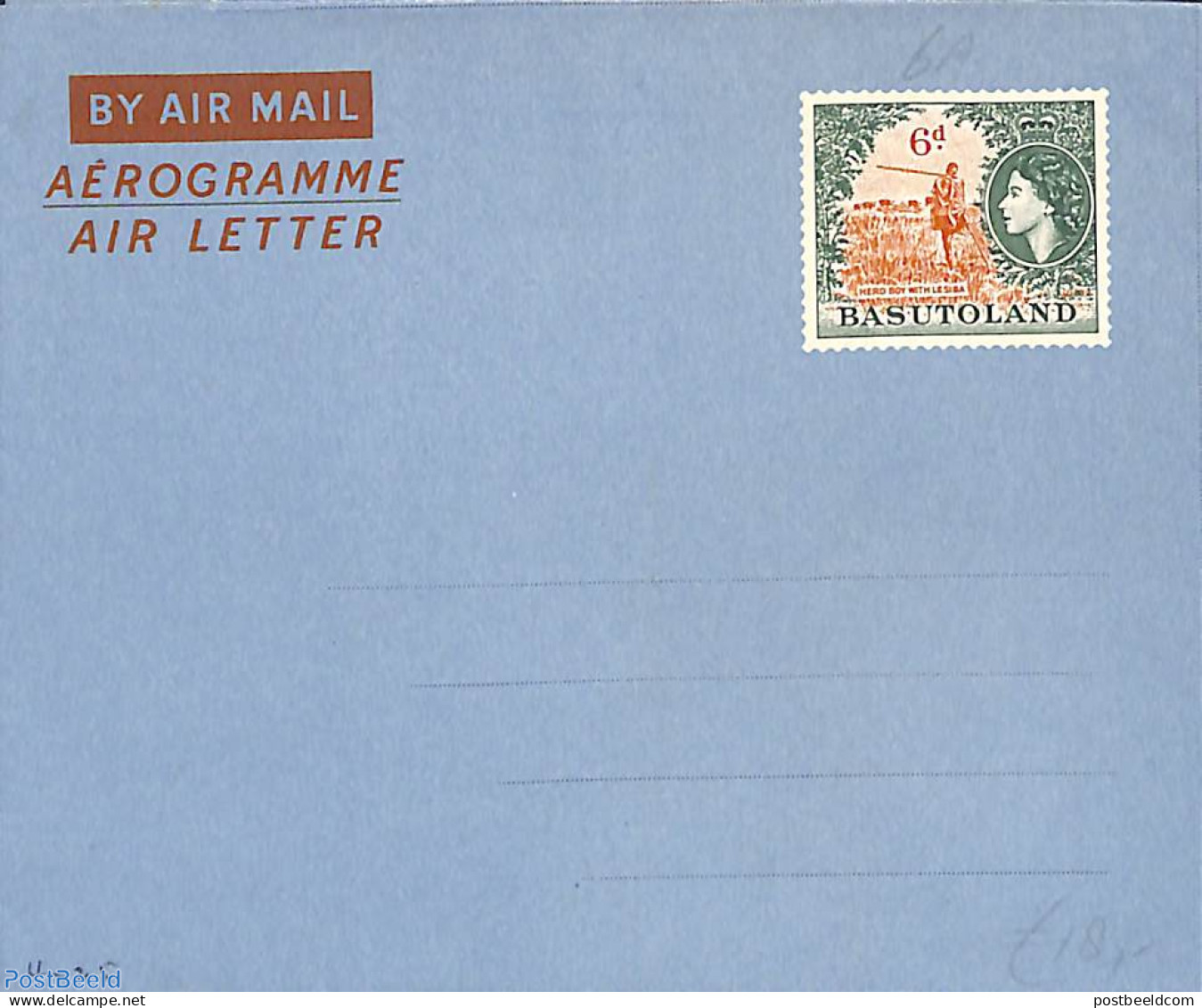 Basutoland 1959 Aerogramme 6d Without WM, Unused Postal Stationary - Sonstige & Ohne Zuordnung
