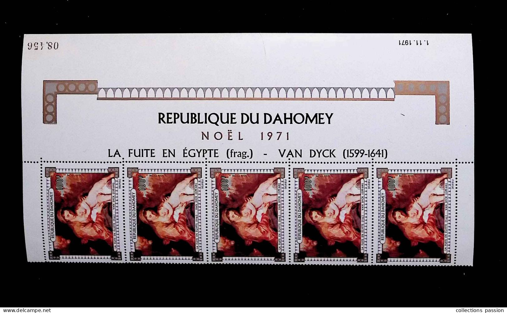 CL, Bloc-feuillet 5 Timbres, République Du Dahomey, 1-11-1971, N° 8456, La Fuite En Egypte, Van Dyck, Frais Fr 1.70 E - Sonstige - Afrika