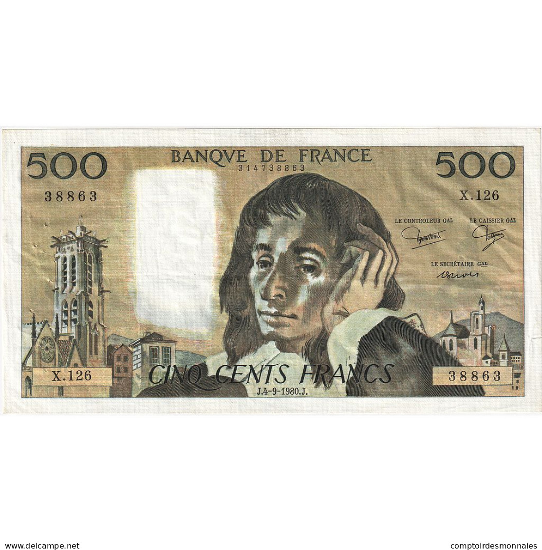 France, 500 Francs, Pascal, 1980, X.126, TTB+, Fayette:71.22, KM:156e - 500 F 1968-1993 ''Pascal''