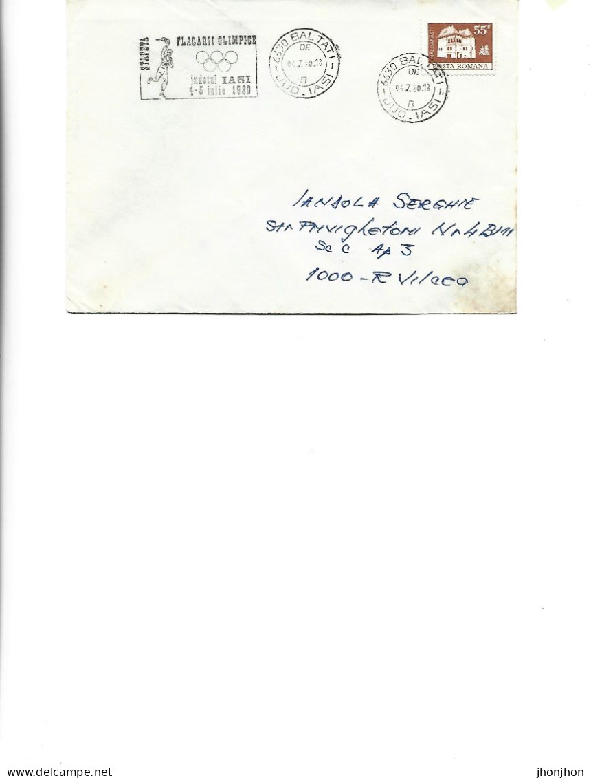 Romania - Occasional Envelope 1980 -  Olympic Flame Relay 4-5.07.1980, Iasi County - Postmark Collection