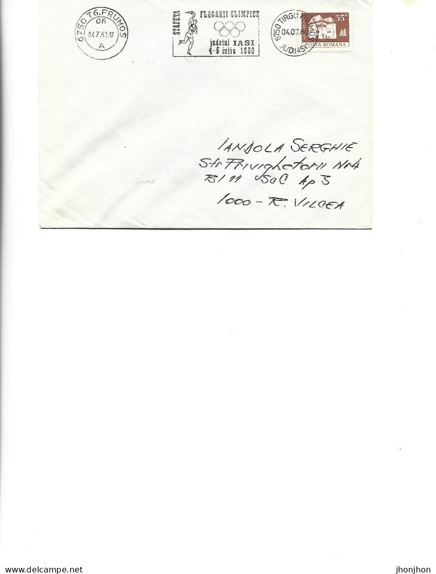 Romania - Occasional Envelope 1980 -  Olympic Flame Relay 4-5.07.1980, Iasi County - Marcofilia