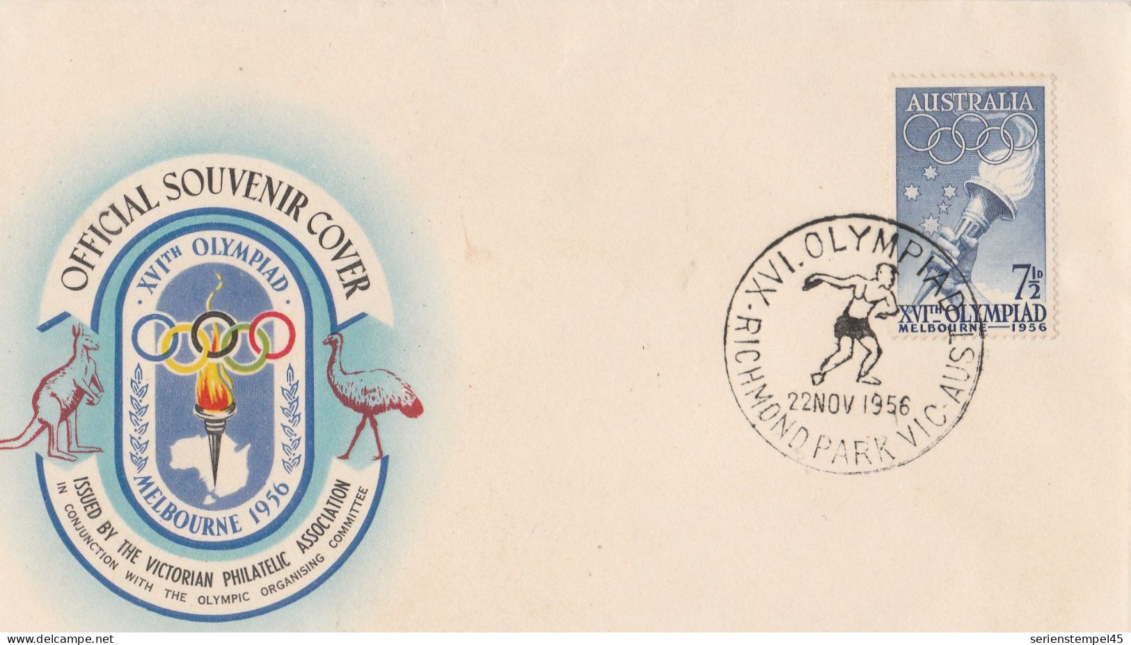 Motive  Olympische Spiele  Sommer 1956: Melbourne Official Souvenir Cover 7 1/2 D - Verano 1956: Melbourne