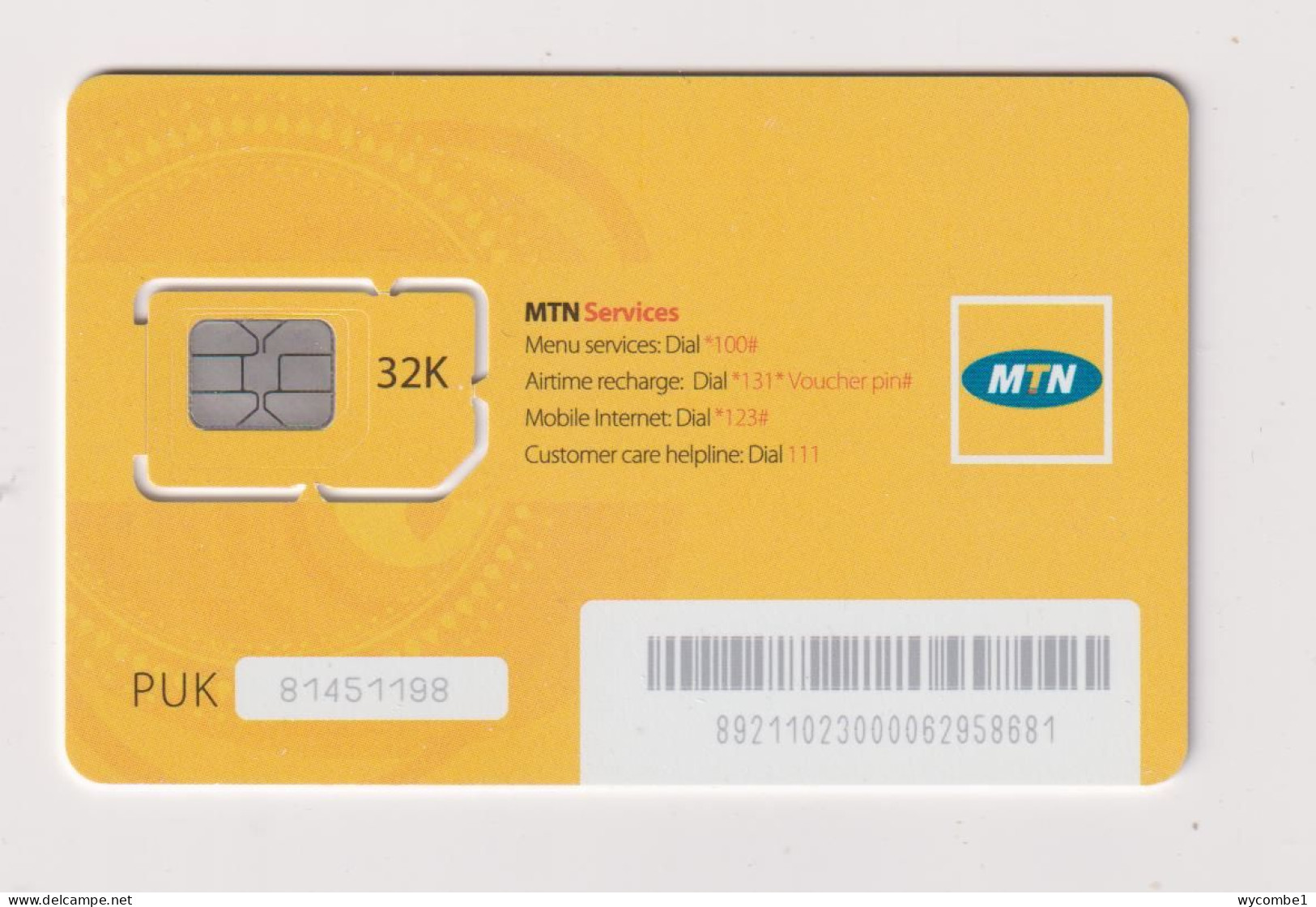 SOUTH SUDAN  - MTN Y'ello Unused Chip SIM Phonecard - Soedan