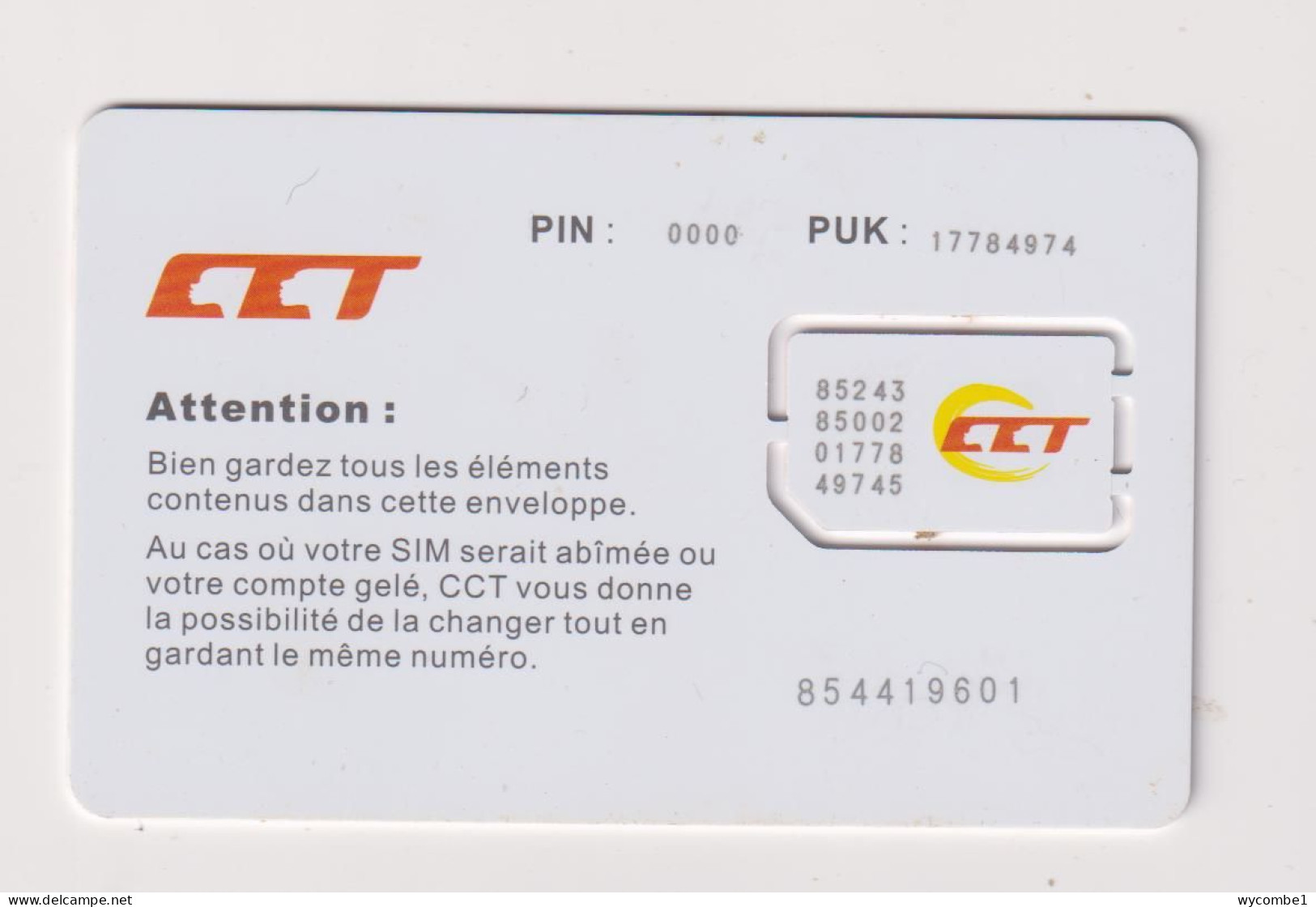 CONGO DR (Kinshasa) - CCT Lion Unused Chip SIM Phonecard - Congo