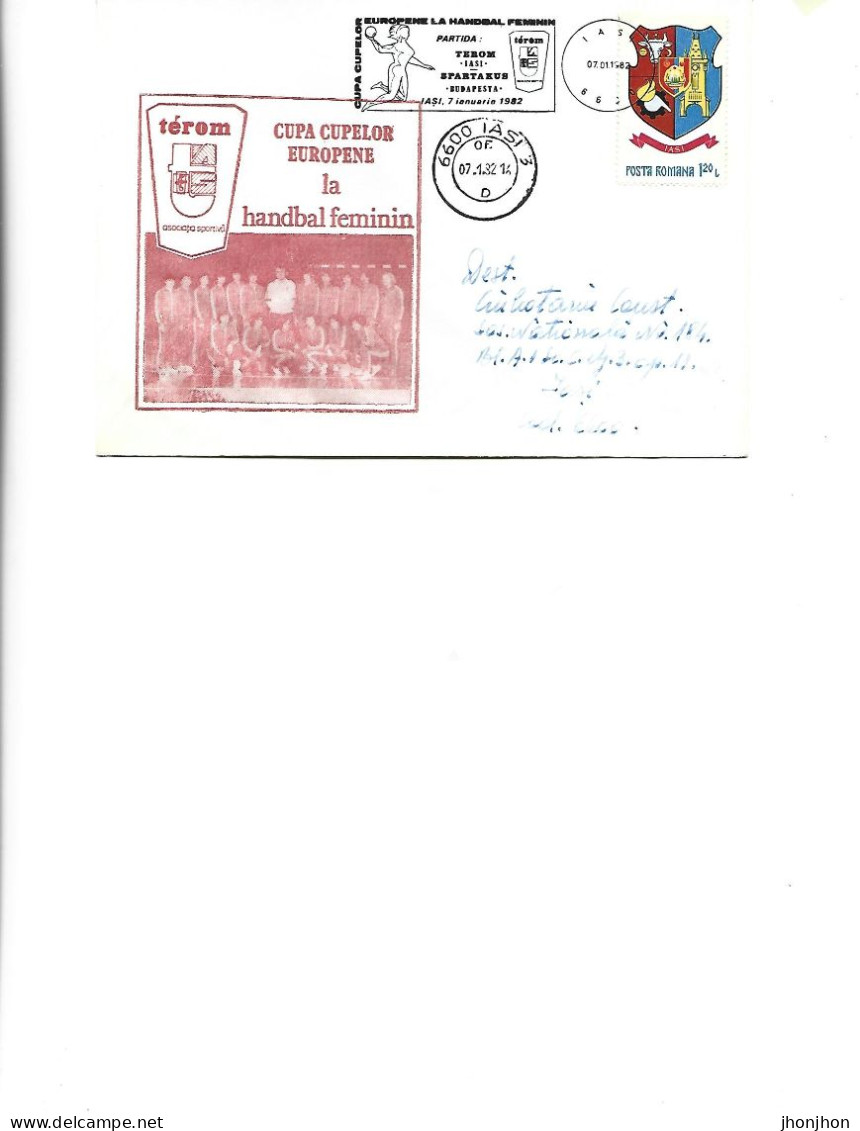 Romania - Occasional Envelope 1982 - Sport-European Women's Handball Cup-Terom Iasi-Spartakus Budapest,01/07/1982.Iasi - Postmark Collection