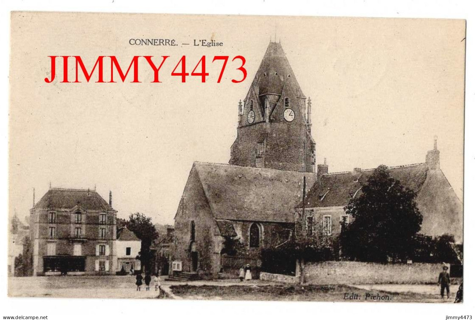 CPA - CONNERRE En 1929 - L' Eglise ( Place Bien Animée ) Edit. Pichon - Connerre