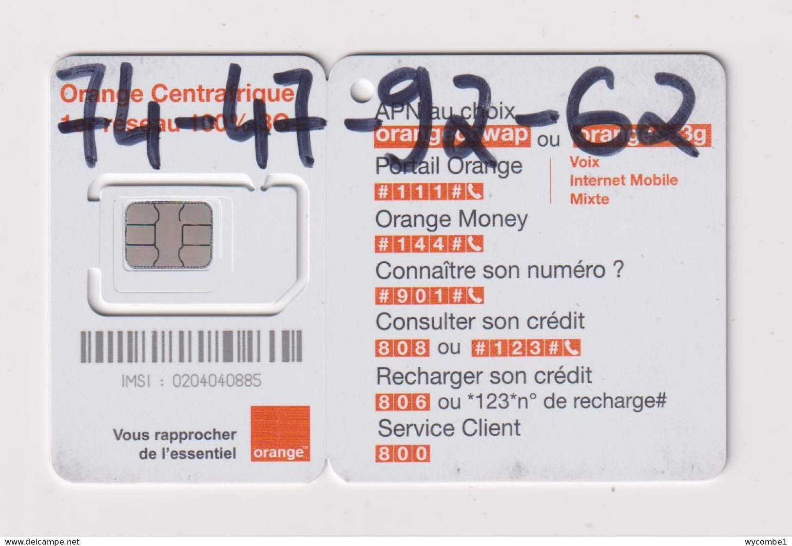 CENTRAL AFRICAN REPUBLIC -  Orange Bonjour Unused Chip SIM Phonecard - Central African Republic