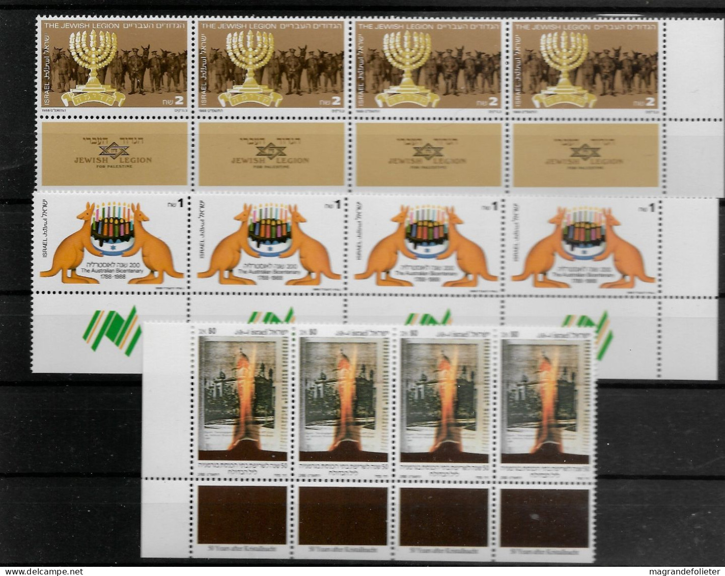 TIMBRE STAMP ZEGEL ISRAËL PETIT LOT 4 X 1026 ET 1051-52  XX - Nuevos (con Tab)