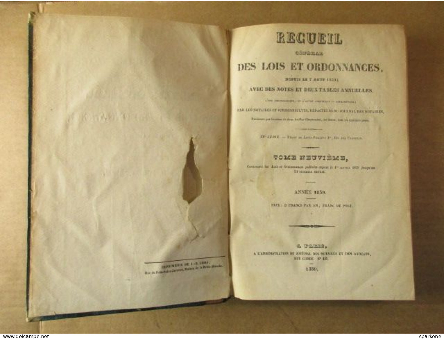 Recueil Général Des Lois Et Ordonnances Depuis Le 7 Aout 1830 - Tome 9 - éditions De 1839 - Droit