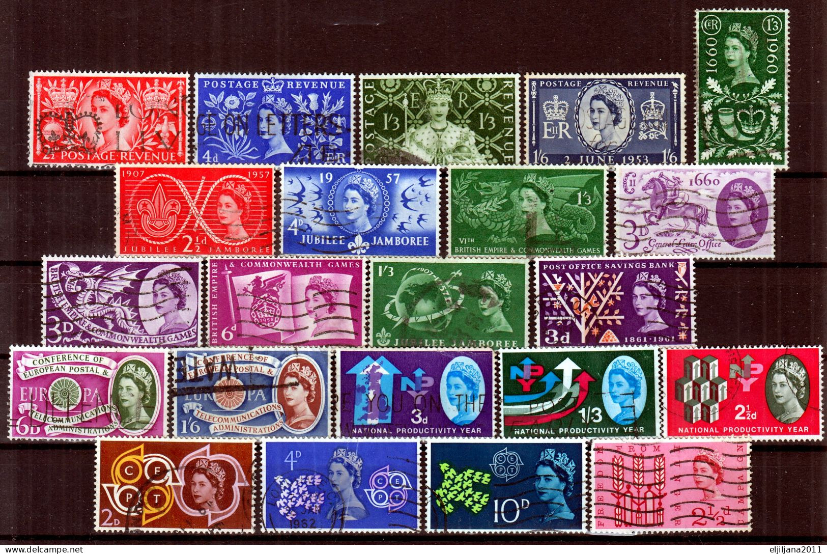 Great Britain - GB / UK / QEII. 1953 - 1963 ⁕ Queen Elizabeth II. ⁕ 22v Used Stamps / Unchecked - Used Stamps
