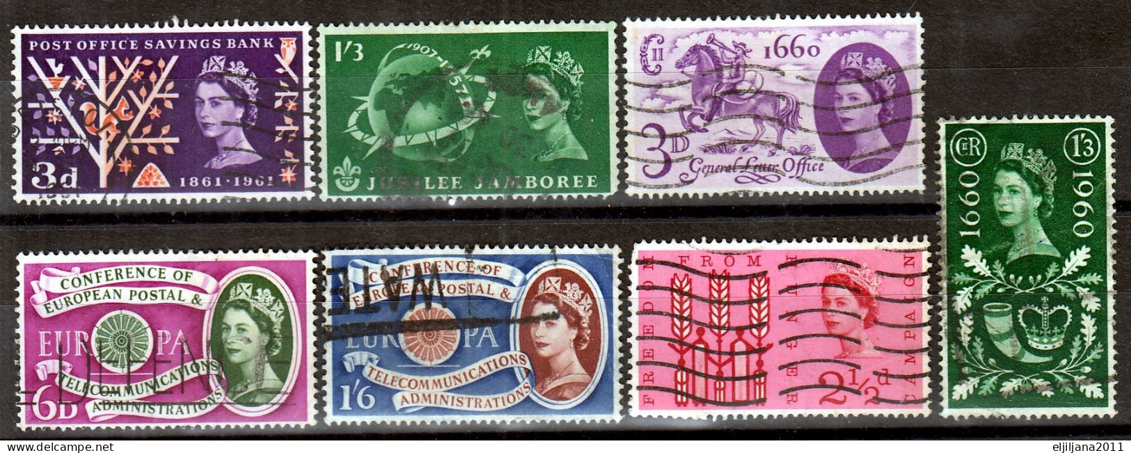 Great Britain - GB / UK / QEII. 1953 - 1963 ⁕ Queen Elizabeth II. ⁕ 22v Used Stamps / Unchecked - Oblitérés