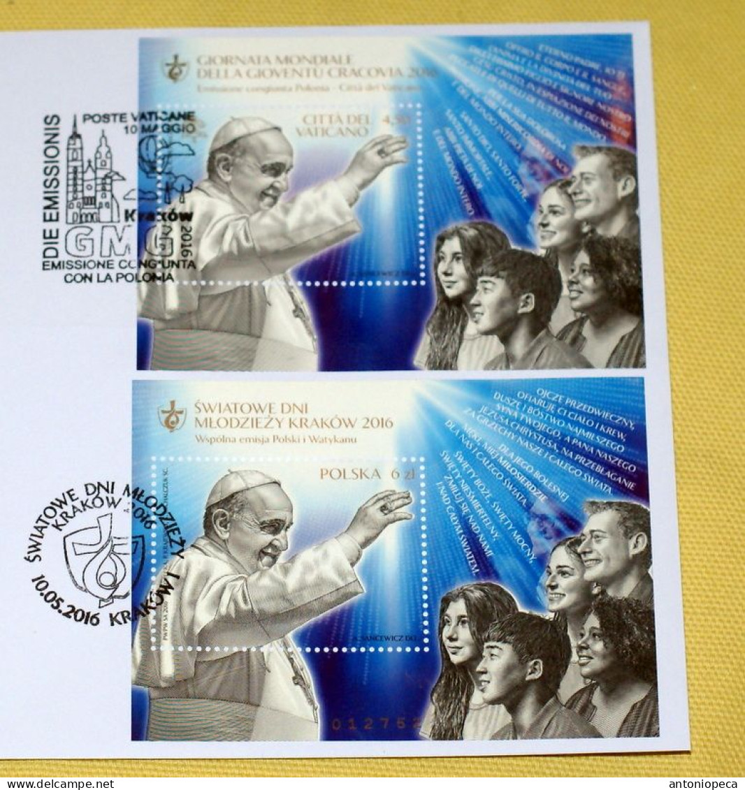 VATICAN - POLAND 2016, GIORNATA DELLA GIOVENTU CRACOVIA, SHEETS JOINT FDC - Nuovi