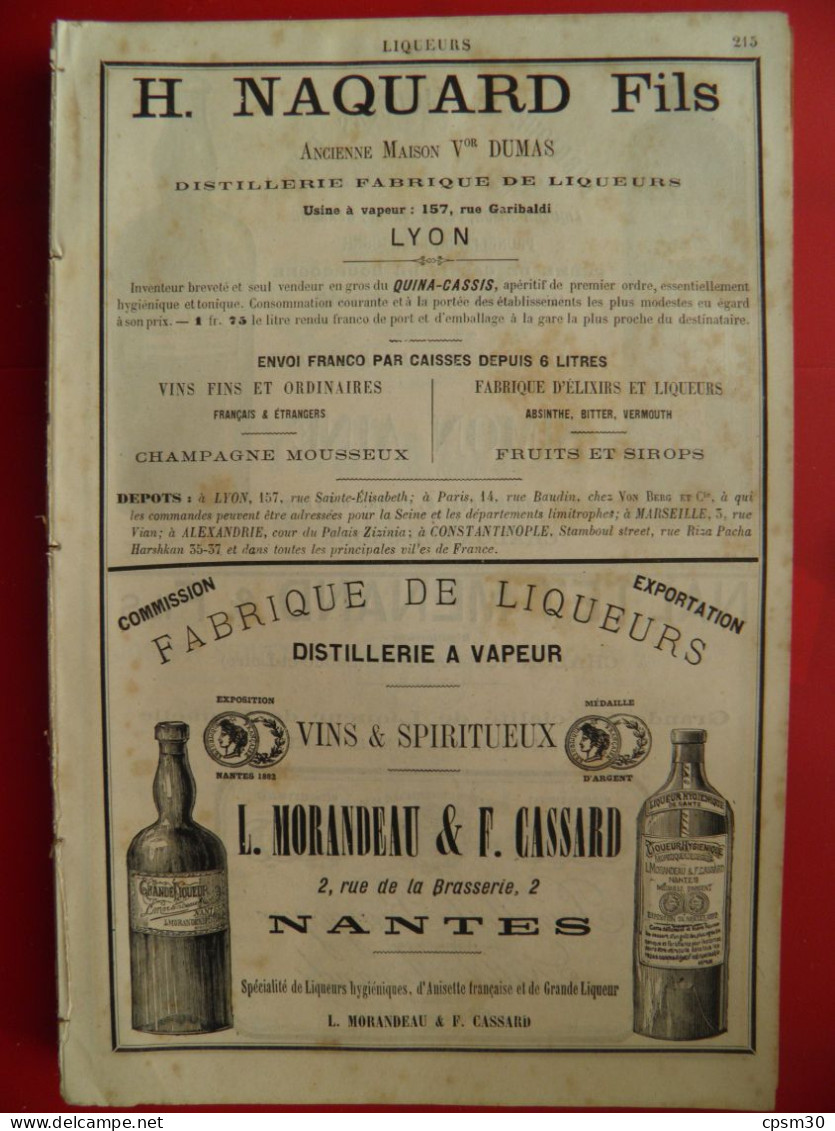 PUB 1884 - Liqueur H Naquard 69 Lyon, L Morandeau&Cassard 44 Nantes, Simon 71 Chalon, Naltet Menard 71 Chalon SS - Publicités