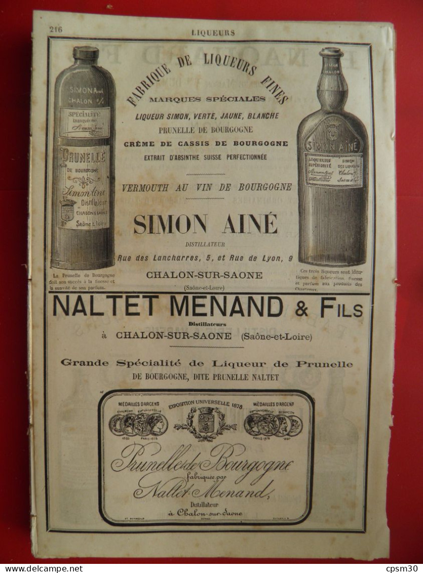PUB 1884 - Liqueur H Naquard 69 Lyon, L Morandeau&Cassard 44 Nantes, Simon 71 Chalon, Naltet Menard 71 Chalon SS - Publicités