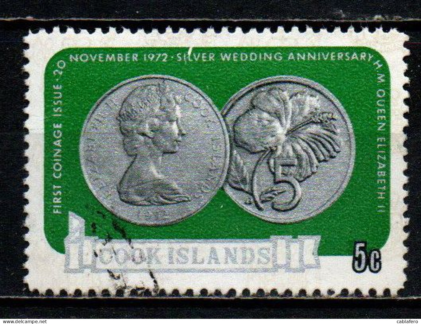 COOK ISLANDS - 1973 - Queen Elizabeth II Coin: Hibiscus - USATO - Islas Cook