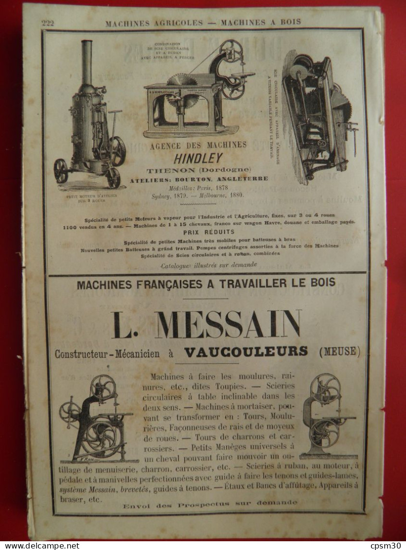 PUB 1884 - Machines Agricoles Dupré 44 Chateaubriant, Mothes 33 Bordeaux, Hindley 24 Thenon, Messain 55 Vaucouleurs - Publicités