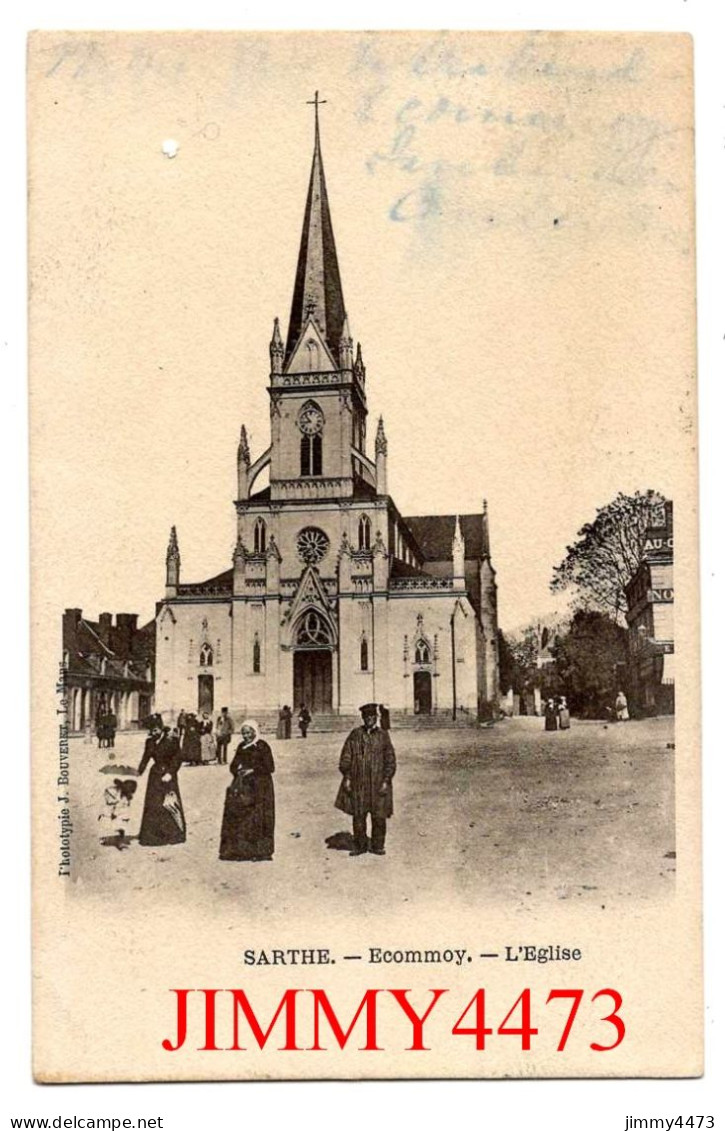 CPA - ECOMMOY En 1902 (Sarthe) L' Eglise (  Place Bien Animée ) - Ecommoy