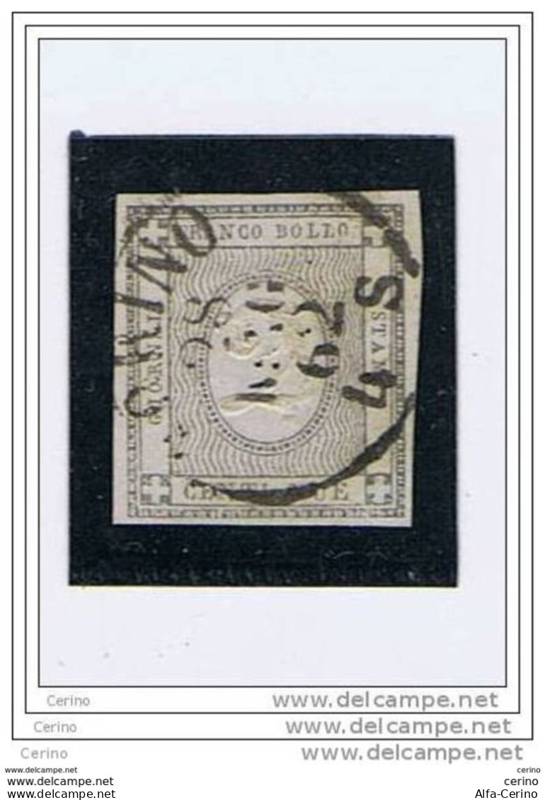 SARDEGNA:  1851  PER  STAMPE  -  CIFRA  2 C. GRIGIO-NERO  US. -  SASS. 20 - Sardegna