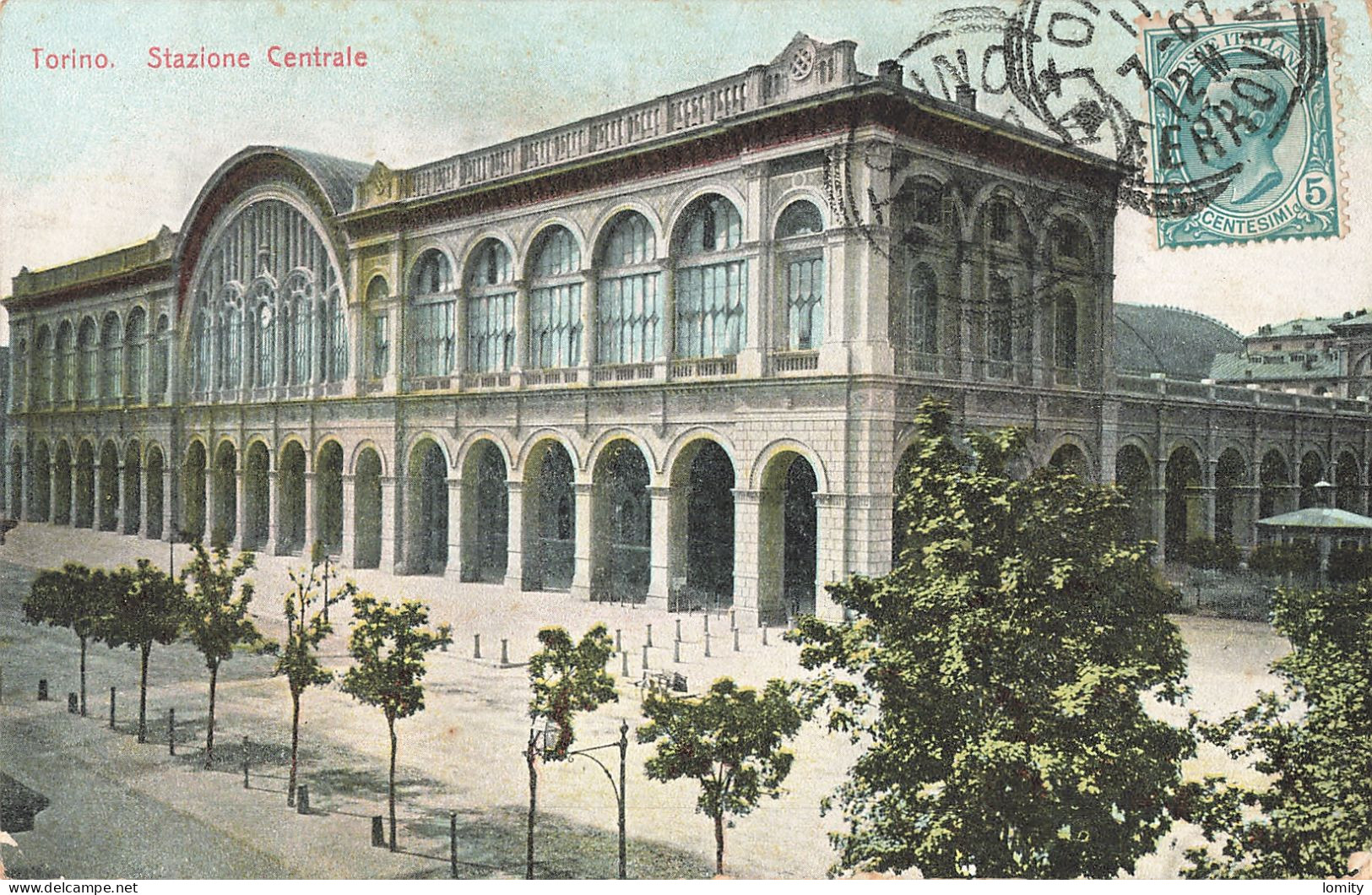 Italie Torino Turin Stazione Centrale Gare CPA + Timbre Cachet 1912 - Trasporti