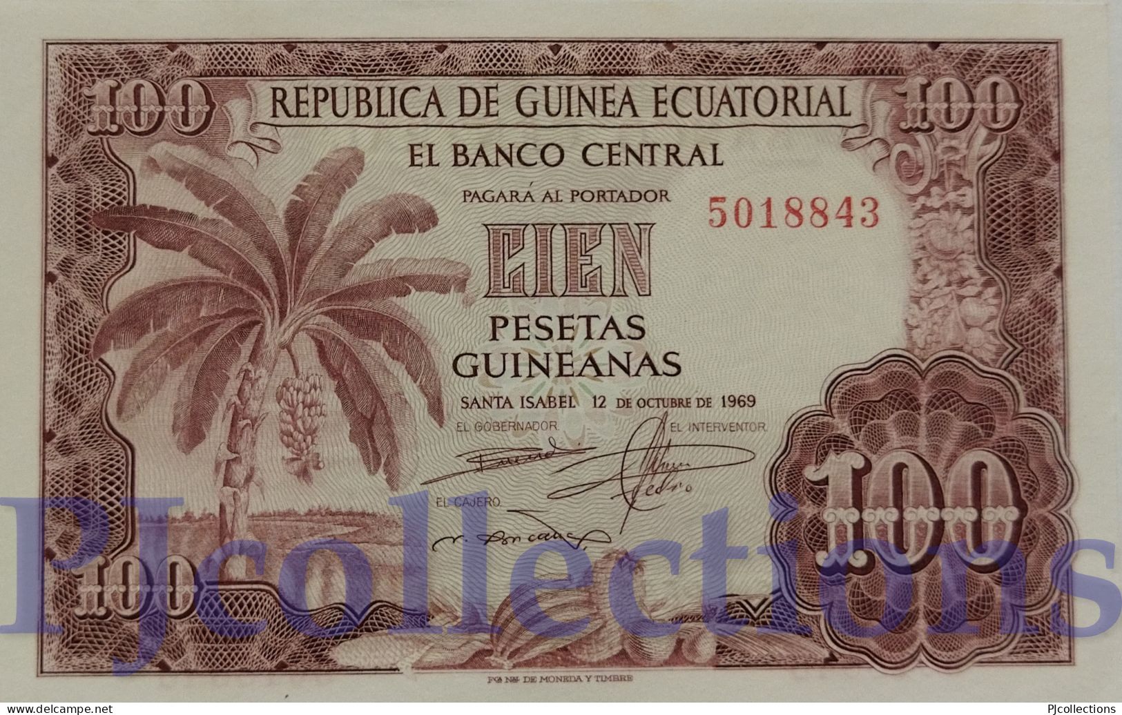 EQUATORIAL GUINEA 100 PESETAS GUINEANAS 1969 PICK 1 AUNC - Equatorial Guinea