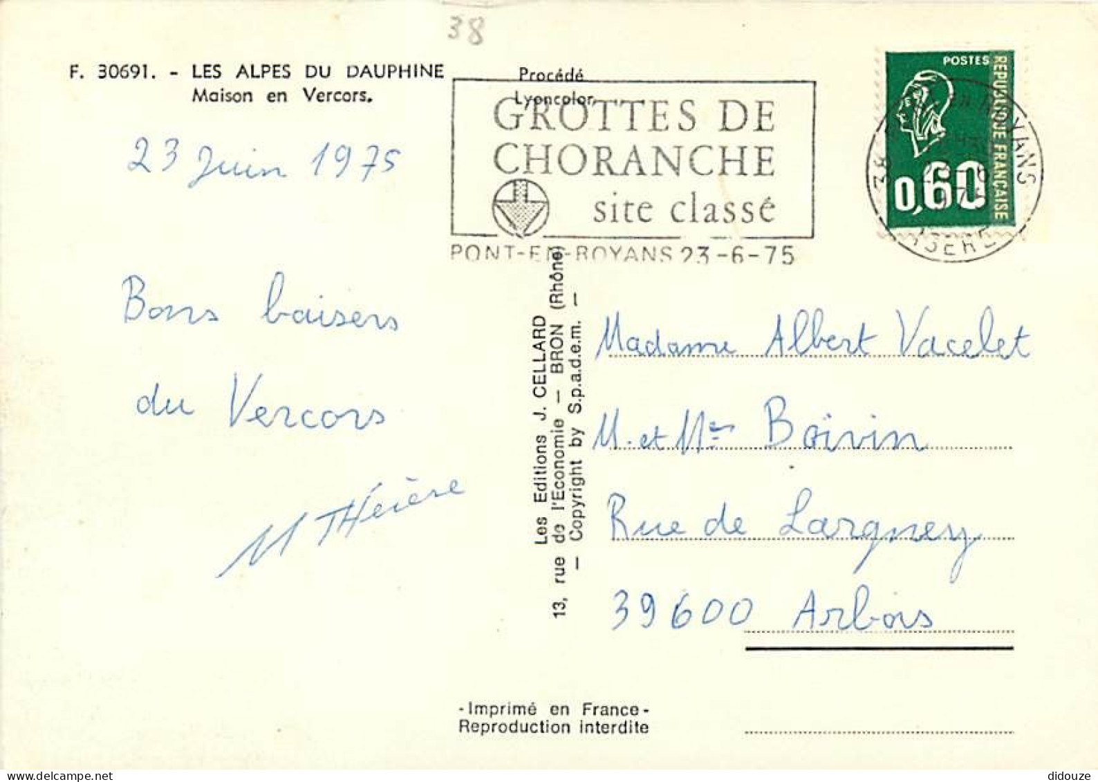 38 - Isère - Le Vercors - Maison En Vercors - Flamme Postale Des Grottes De Choranche - CPM - Voir Scans Recto-Verso - Vercors