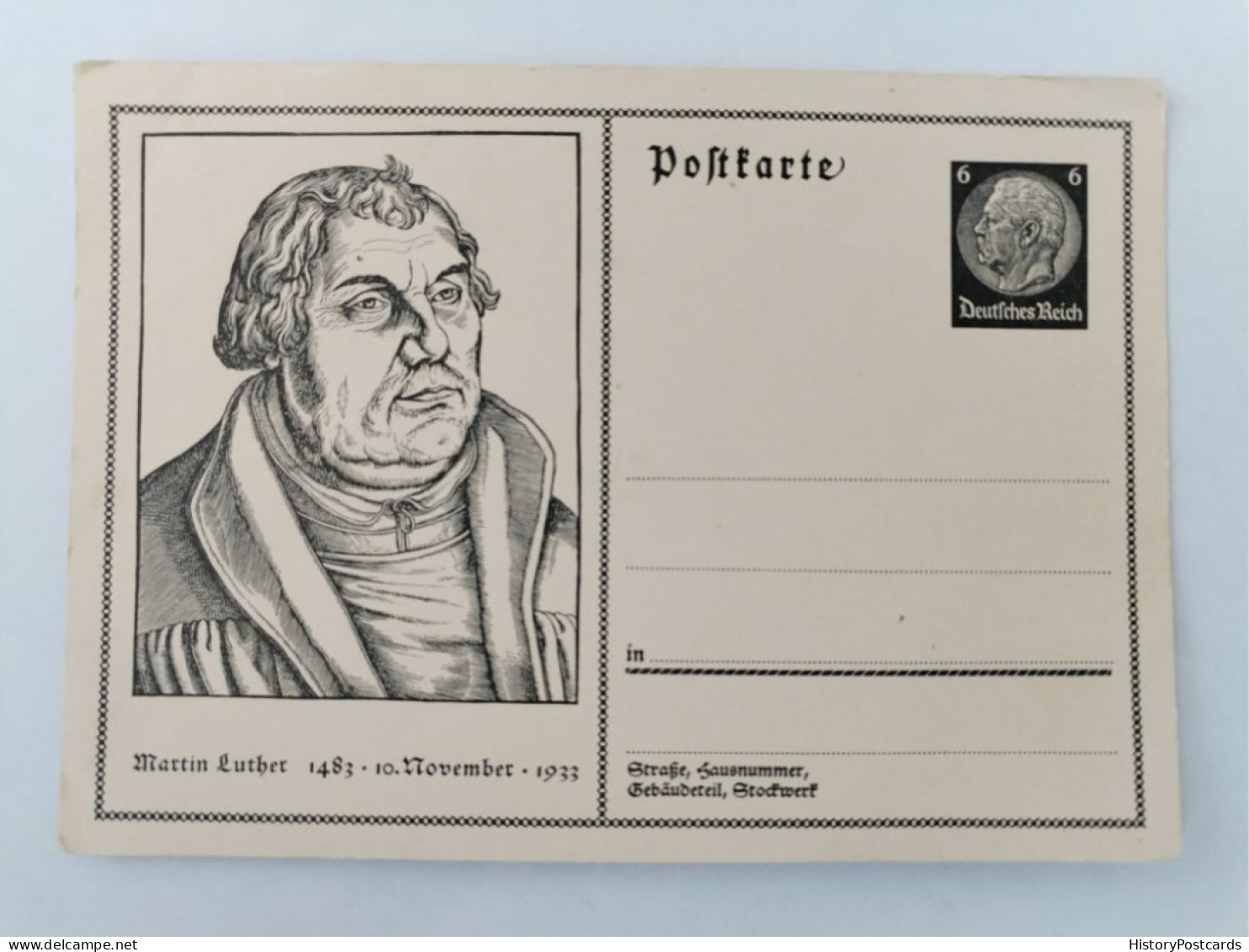 450 Jahre Martin Luther, Postkarte Deutsches Reich,  1933 - Personaggi Storici