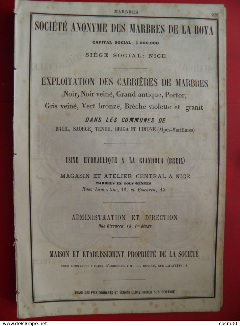 PUB 1884 - Marbre De La Roya 06 Breil Saorge Tende Briga Limone, Galinier Rue Dragon & Breteuil 13 Marseille - Publicités
