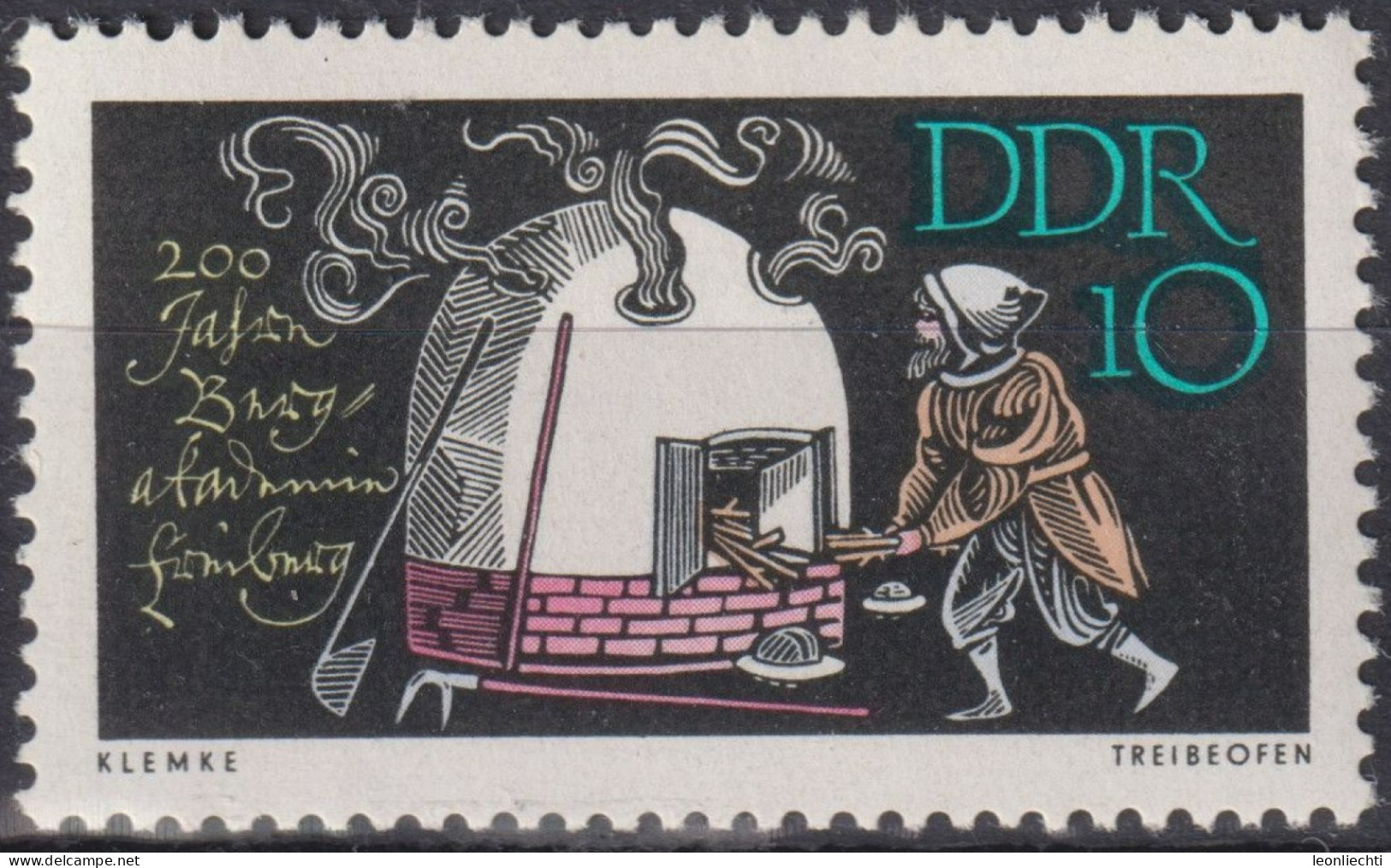 1965 DDR, ** Mi:DD 1142, Yt:DD 842, Treibofen, 200 Jahre Bergakademie Freiburg - Minéraux