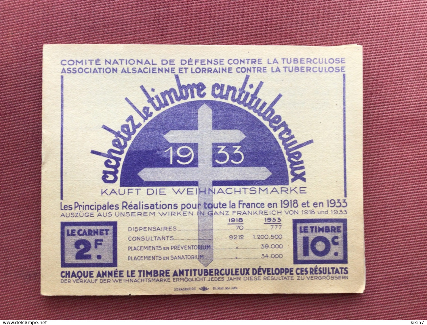 CARNET DE TIMBRES ANTITUBERCULEUX 1933 Complet - Tegen Tuberculose