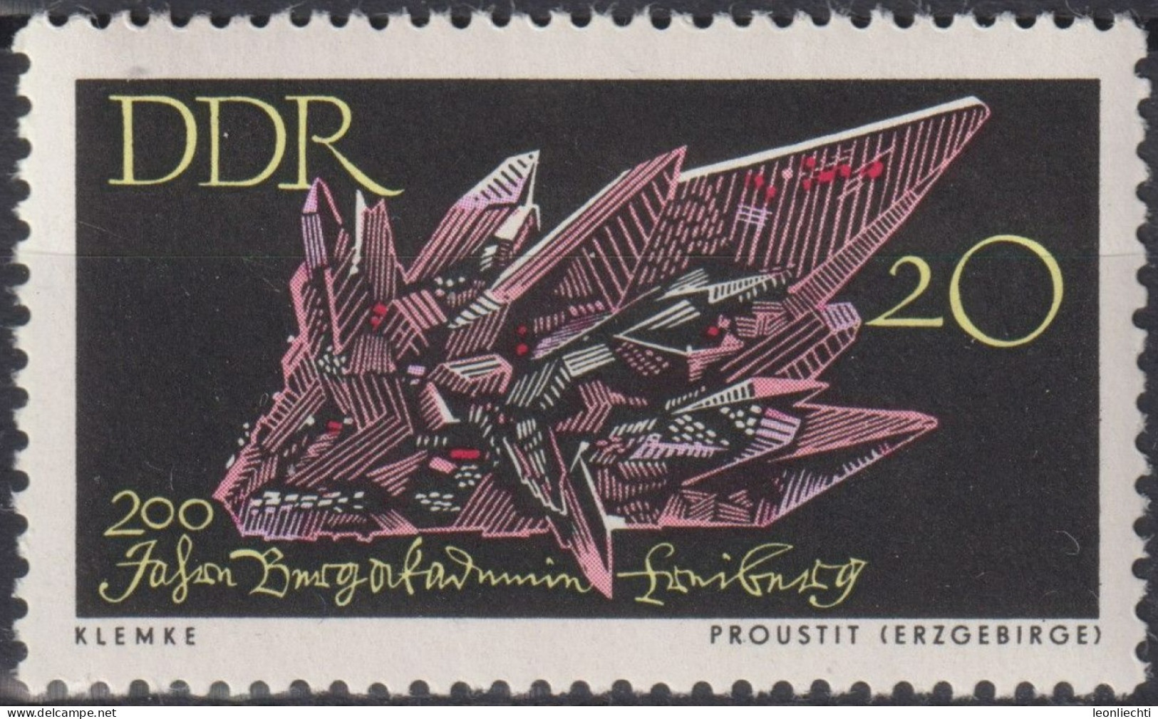 1965 DDR, ** Mi:DD 1144, Yt:DD 844, Proustit-Erz, 200 Jahre Bergakademie Freiburg - Minerali
