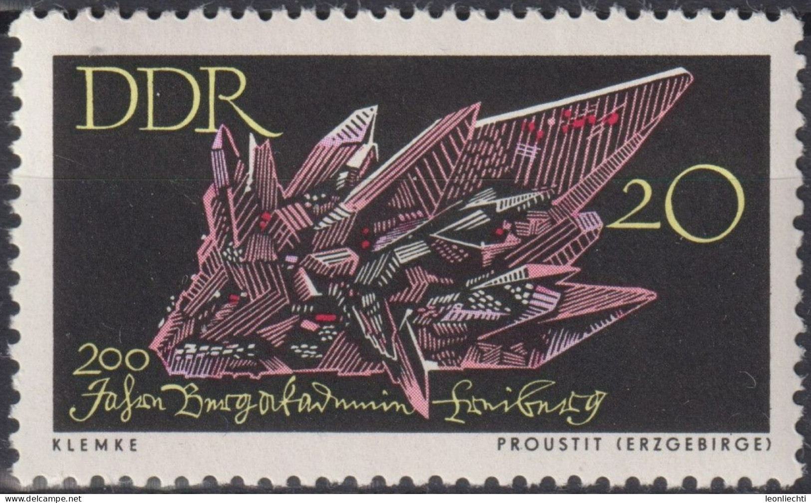 1965 DDR, ** Mi:DD 1144, Yt:DD 844, Proustit-Erz, 200 Jahre Bergakademie Freiburg - Minéraux