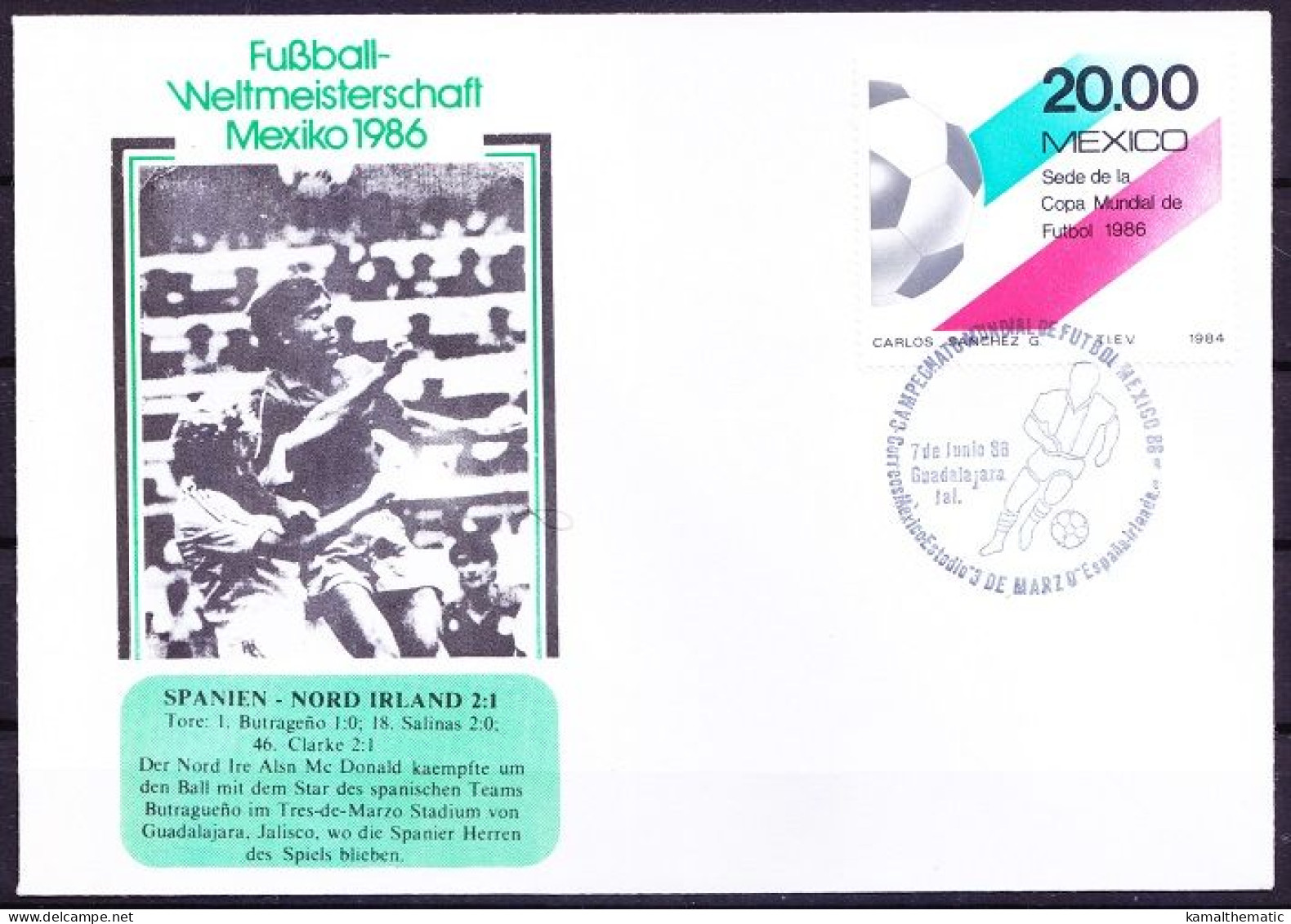 Mexico 1986 Cover, N Ireland McDonald & Spain Butragueno WC Football Spain Won 2-1, Sports, Soccer - 1986 – Mexico