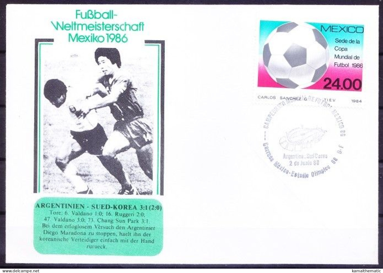 Mexico 1986 Cover, WC Football Argentina Vs South Korea Final Score 3-1, Sports, Soccer - 1986 – Mexico