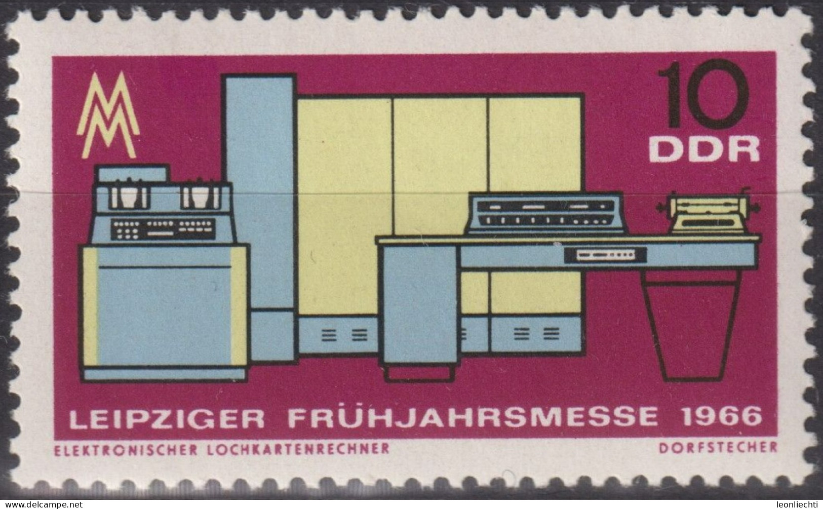1966 DDR, ** Mi:DD 1159, Yt:DD 856, Lochkartenrechner, Leipziger Frühjahrsmesse 1966 - Fabbriche E Imprese