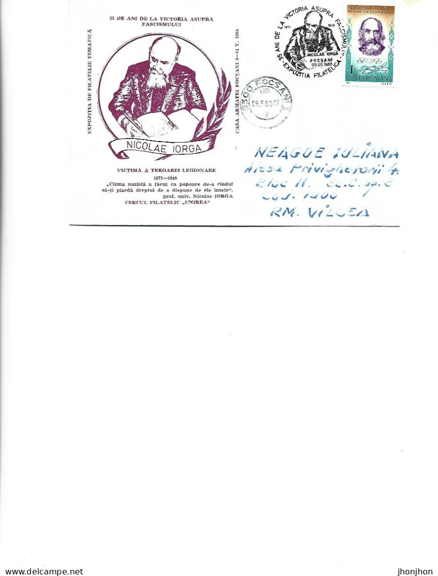 Romania - Occasional Env 1980 - 35 Years After The Victory Over Fascism,N. Iorga (1871-1940),victim Of Legionary Terror - Postmark Collection