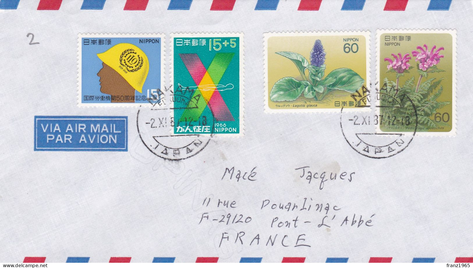 From Japan To France - 1987 - Lettres & Documents