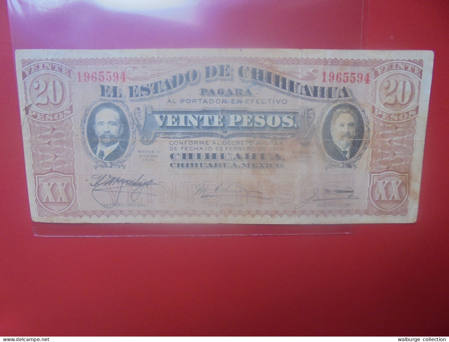 CHIHIUAHUA (MEXIQUE) 20 PESOS 1914/15 (cachet Au Revers) Circuler (B.33) - Mexiko