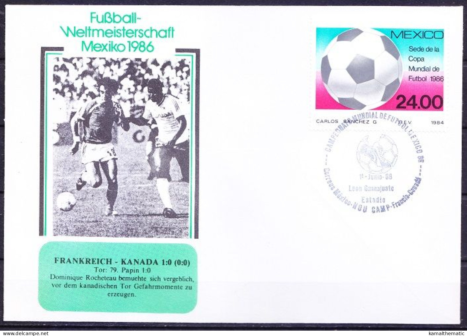 Mexico 1986 Cover, WC Football France Vs Canada, Final Score 1-0, Soccer Sports - 1986 – Mexico