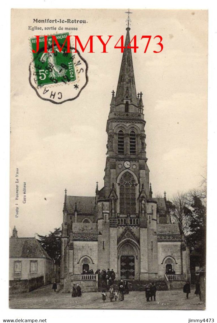 CPA - MONTFORT-le-ROTROU En 1912 - Eglise, Sortie De Messe ( Place Bien Animée ) Edit. Corn Photo Bouveret - Montfort Le Gesnois