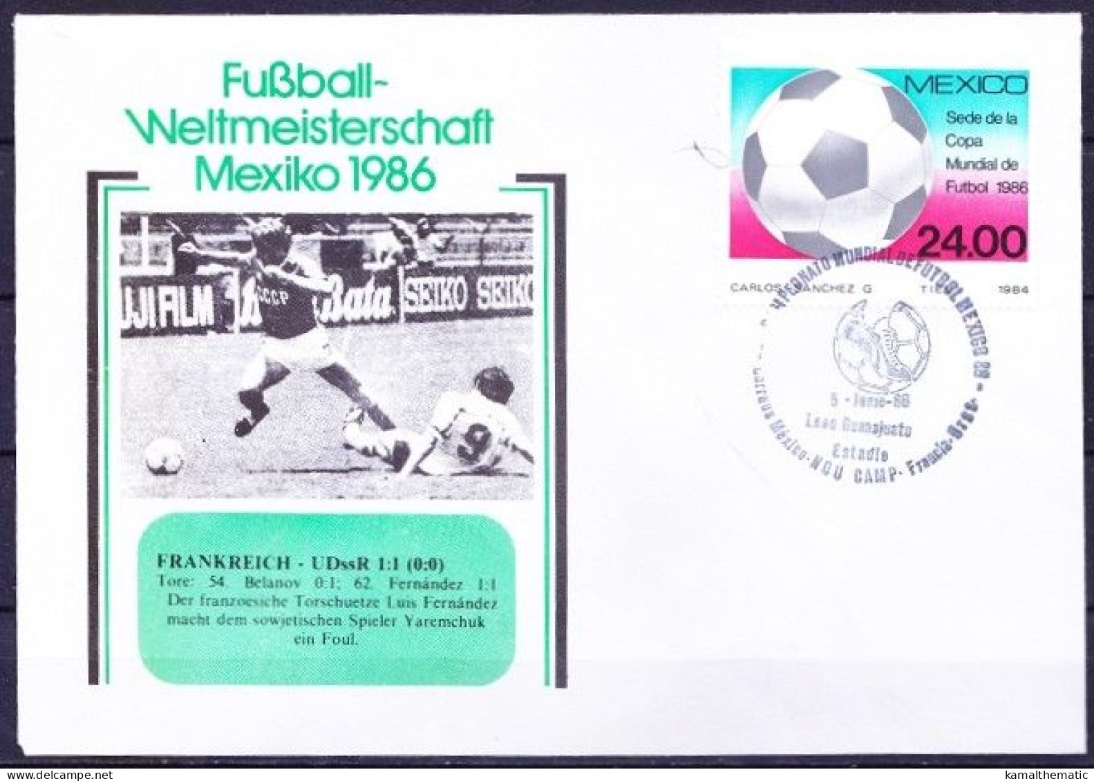 Mexico 1986 Cover, WC Football France Vs Soviet Union Final Score 0-0, Soccer - 1986 – Mexico