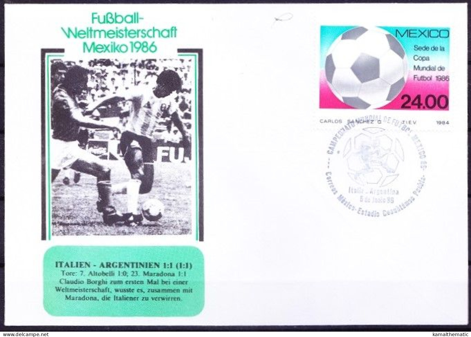 Mexico 1986 Cover, WC Football Italy Vs Argentina Final Score 1-1, Diego Maradona, Soccer Sports - 1986 – Mexico