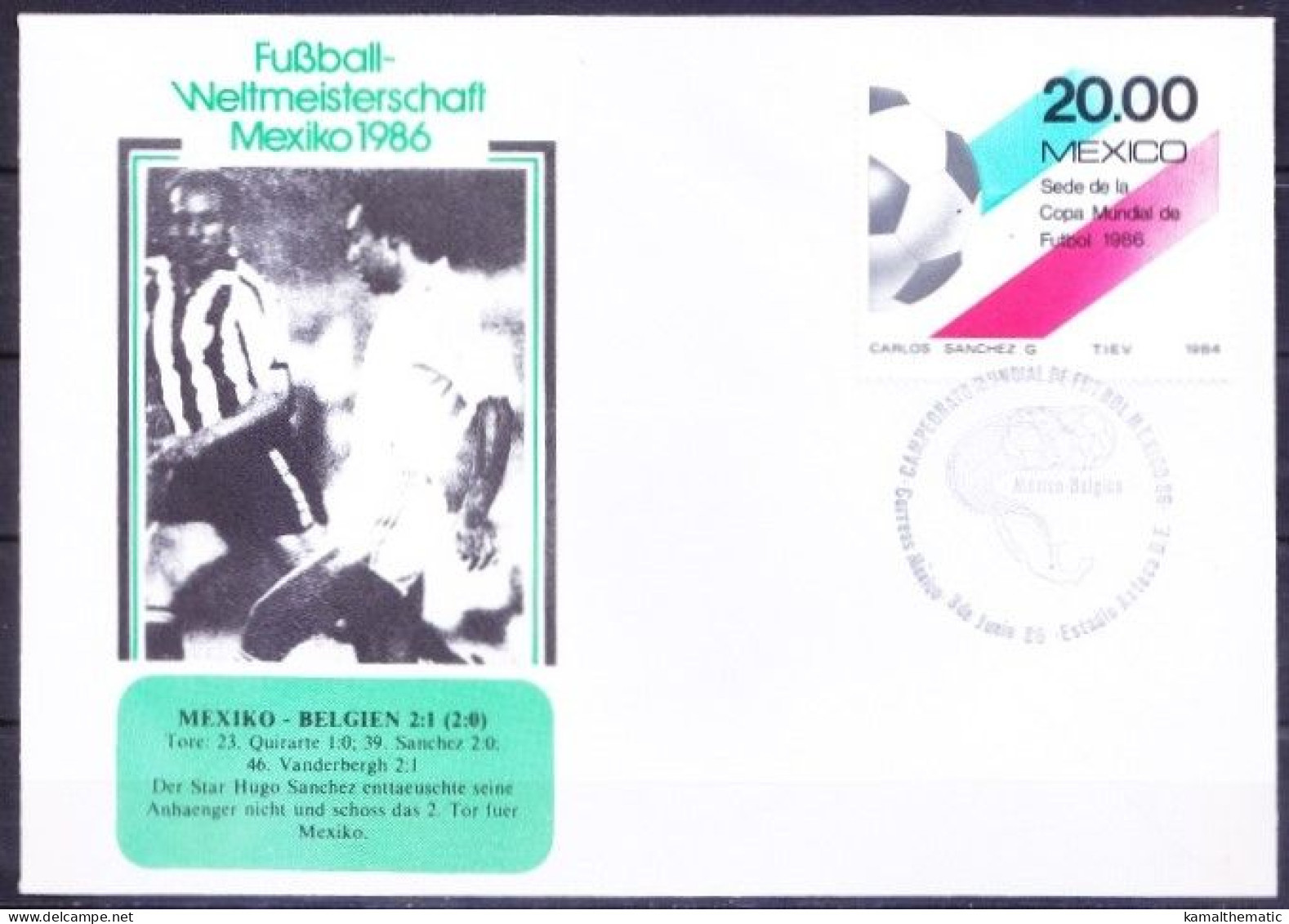 Mexico 1986 Cover, WC Football Mexico Vs Belgium Final Score 2-1, Soccer, Sports - 1986 – Mexico