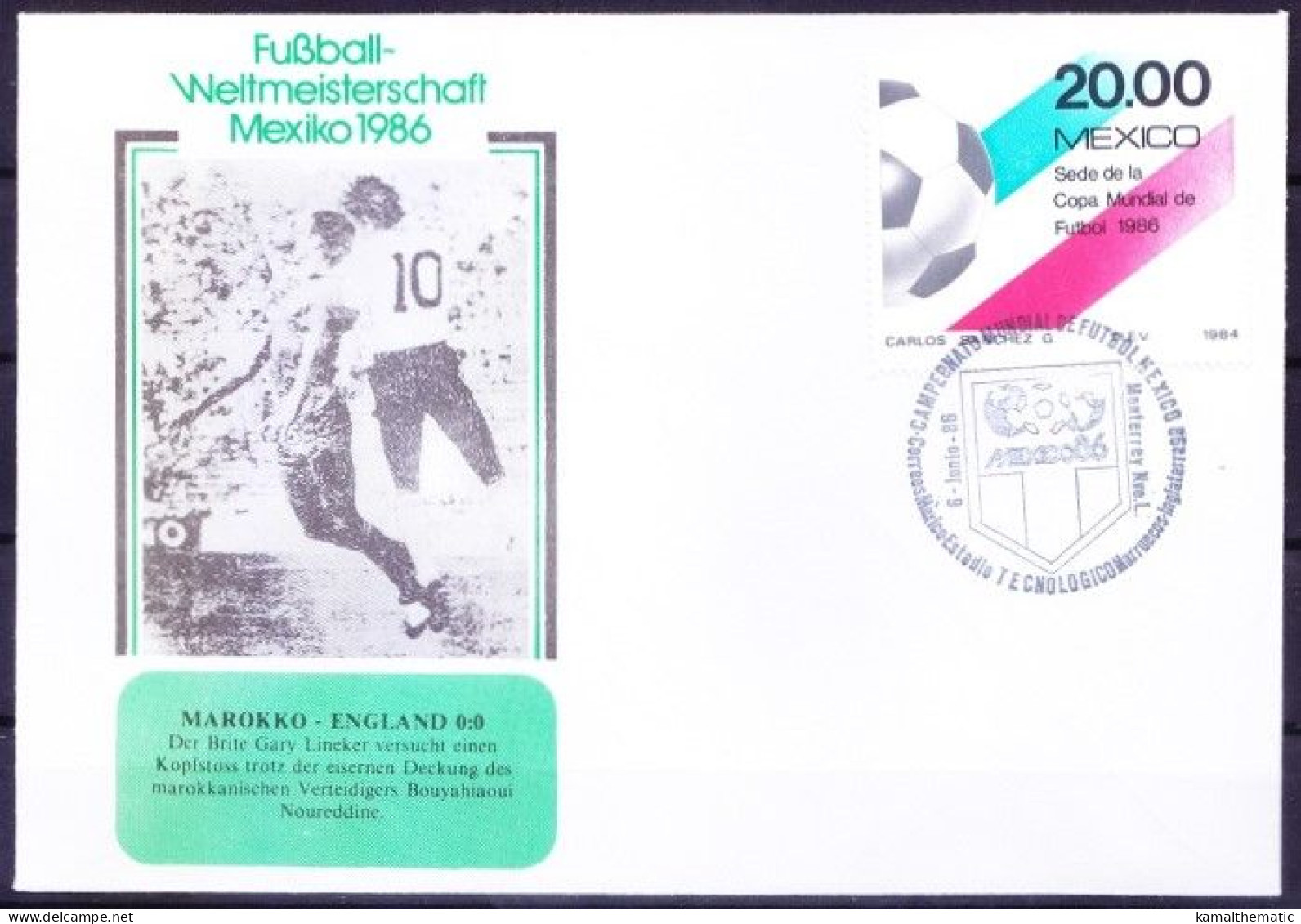 Mexico 1986 Cover, WC Football Morocco Vs England Final Score 0-0, Soccer, Sports - 1986 – Mexico