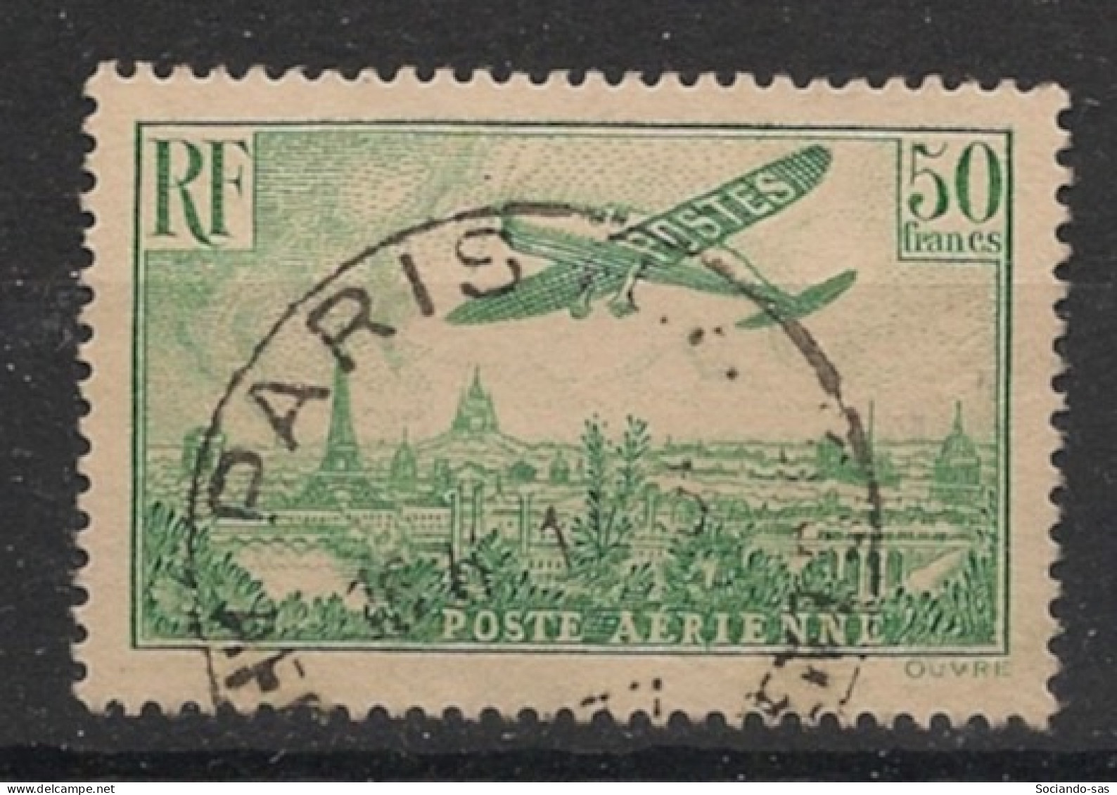 FRANCE - 1936 - Poste Aérienne PA N°YT. 14 - 50f Vert-jaune - Oblitéré / Used - 1927-1959 Oblitérés