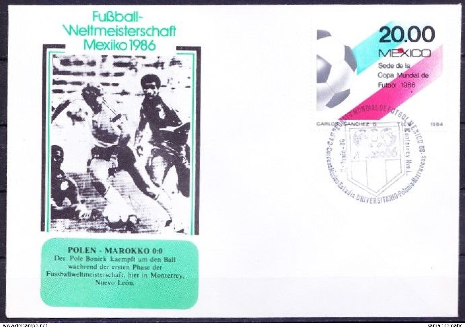 Mexico 1986 Cover, WC Football Poland Vs Morocco Final Score 0-0, Soccer, Sports - 1986 – Mexico