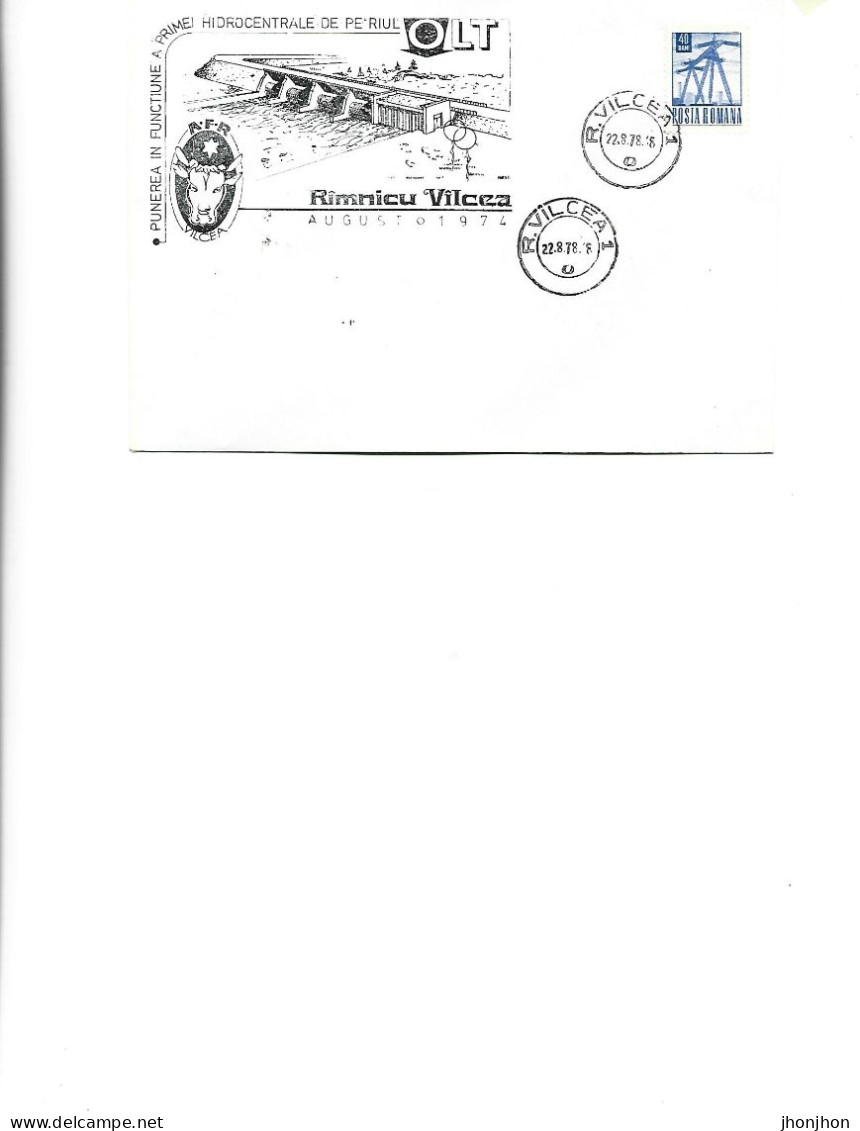 Romania - Occasional Env 1974 - Commissioning Of The First Hydroelectric Plant On The Olt River In August 1974 - Postmark Collection